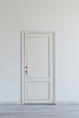 Wall Mural - A simple white door framed by classic molding in a minimalistic room with wooden flooring