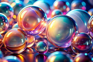 Canvas Print - iridescent spheres: abstract art of colorful glass spheres reflecting light. a mesmerizing display o