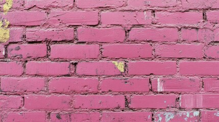 Bright pink brick wall texture in urban setting with unique character and vibrant color