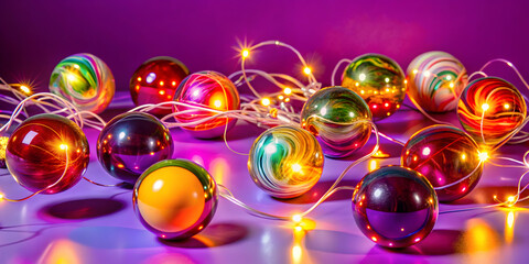 Wall Mural - festive christmas baubles with fairy lights
