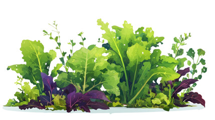 Lush green and purple leafy vegetables in a garden bed, perfect for promoting healthy eating and organic gardening.