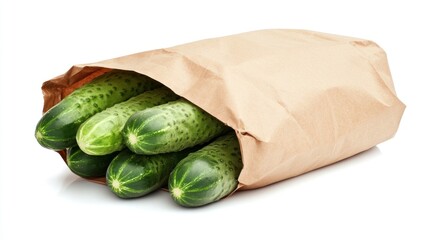 Canvas Print - A brown paper bag filled with fresh cucumbers, ready for use in cooking or salads.