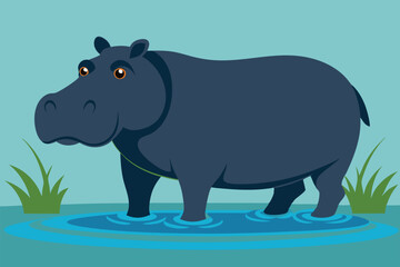 Wall Mural - hippopotamus in the water clean silhouette color B.eps