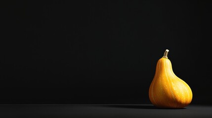 Wall Mural - A solitary yellow squash against a dark background, highlighting its shape and texture.