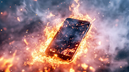 Exploding and burning smartphone