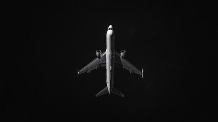 Canvas Print - Aerial view of a commercial airplane against a dark background.