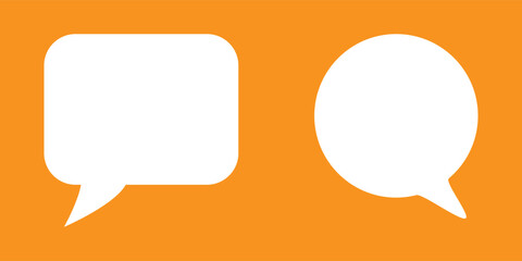 Wall Mural - paper speech bubble rectangle on orange background - flat white chat icon with empty space for text 