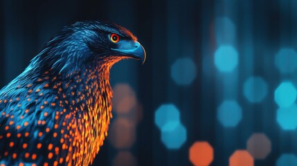 Wall Mural - A stylized hawk with vibrant colors against a blurred background.