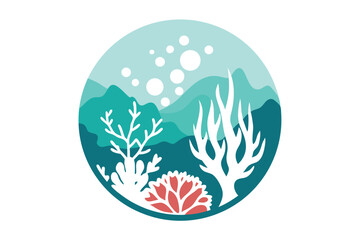 Wall Mural - Minimalist in a circle artwork make a simple Coral Reefs design N.eps