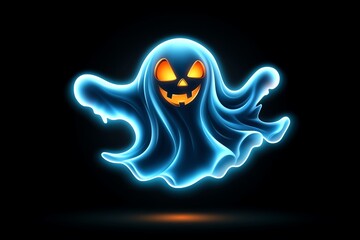 Aufkleber - Minimalist ghost icon for Halloween, with a simple, glowing outline floating against a dark background
