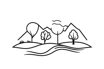 Leinwandbilder - Minimalist nature preserve design, showing simple outlines of trees, mountains, and rivers in a clean, geometric composition