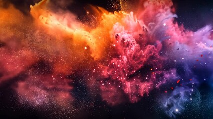 Wall Mural - a vibrant nebula with swirling colors of orange, pink, and purple against a dark backdrop
