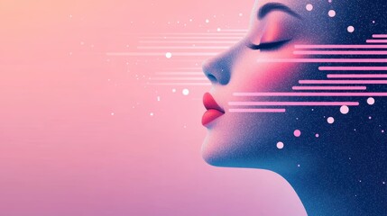 Wall Mural - A stylized illustration of a customer voice being transformed into data points, processed by an AI system to provide personalized customer support.