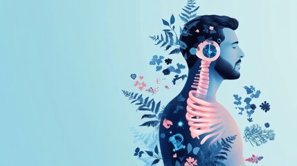 Poster - A stylized illustration of a human body with AI powered sensors monitoring vital signs and providing insights into health and wellness.