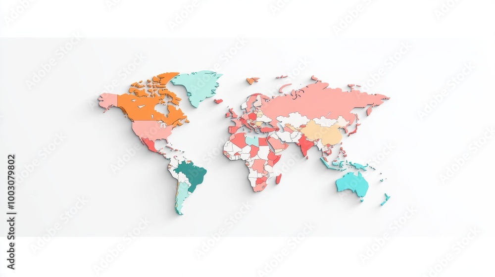 Modern Flat Map with Country Borders, A contemporary flat vector world ...