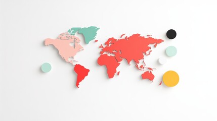 Sticker - Simple World Map, A clean and minimalist flat vector illustration of the world map, with bold continents and subtle country outlines.