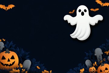 Aufkleber - Simple ghost outline in a Halloween setting, floating above a graveyard in a clean, minimalist style