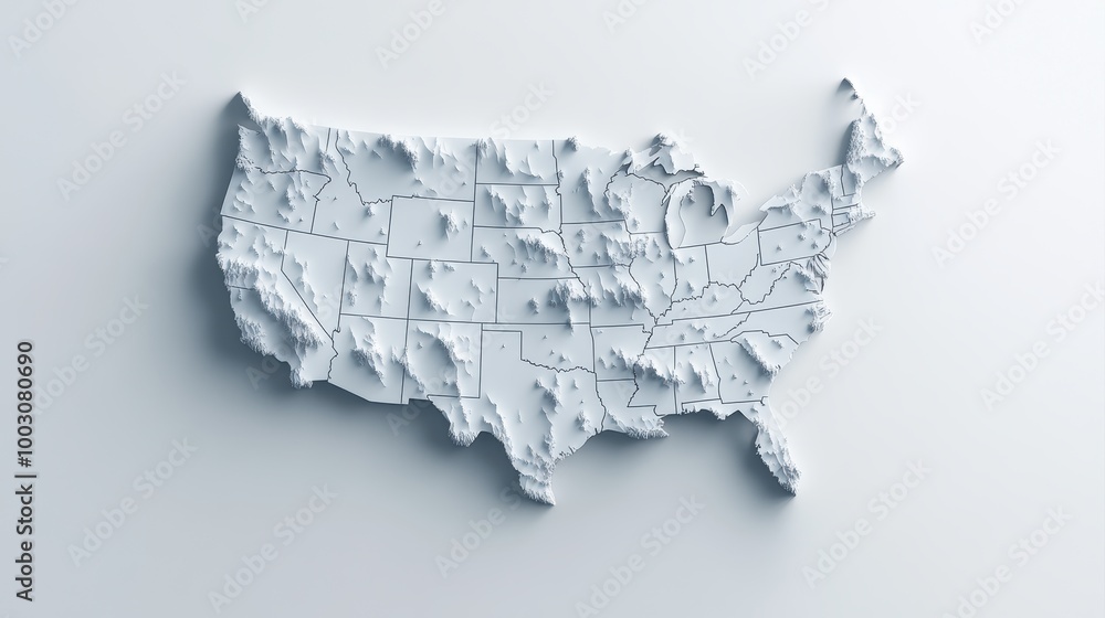 Grayscale Map of the United States with State Borders, A minimalist ...