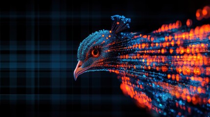 Wall Mural - a digital representation of a bird, blending technology and nature in vibrant colors.
