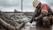 © indyntk - Technician Repairing Equipment in Muddy Field