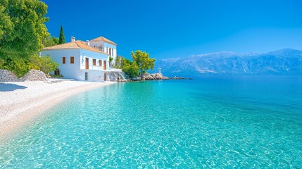 Wall Mural - A serene church perched atop a mountain overlooks the charming town of Kotor, offering breathtaking views of the Adriatic Sea and lush coastal landscape