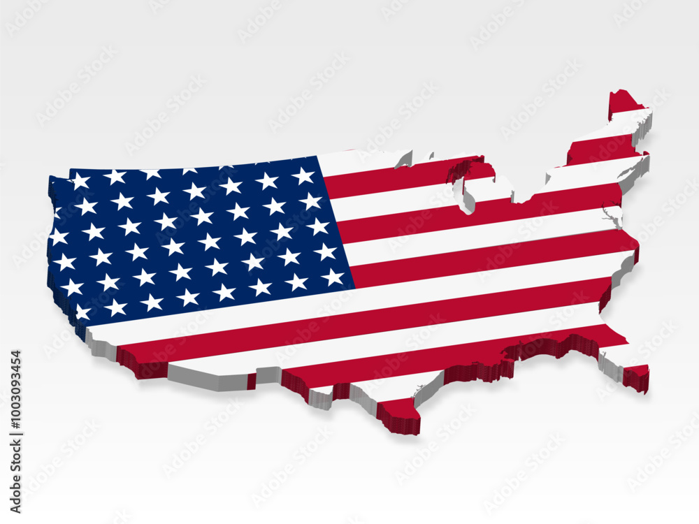 3D USA map with flag. Three dimensional map of United States with ...
