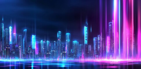 Blue-red abstract image of a futuristic smart city with an abstract stylisch background