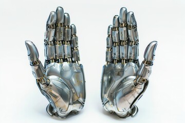 Sticker - Two robotic hands made of metal and silver