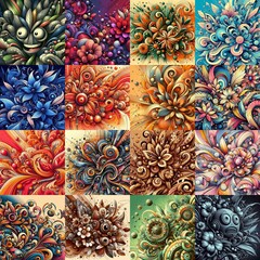 Poster - Funyy futurism art style flowers background. AI generated illustration