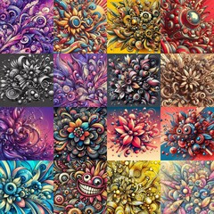 Poster - Funyy futurism art style flowers background. AI generated illustration