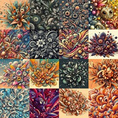 Poster - Funyy futurism art style flowers background. AI generated illustration