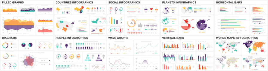 Poster - mega set of infographic elements data visualization vector design template. includes social media, b