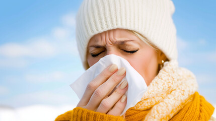 portrait of a woman blowing their nose