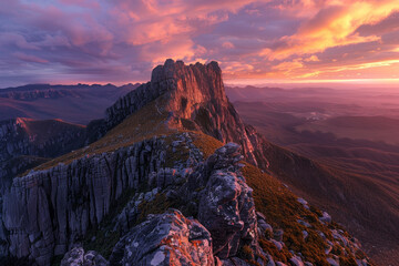 Wall Mural - A mountain peak with a beautiful sunset in the background