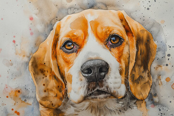 Wall Mural - A dog with a brown and white face is staring at the camera