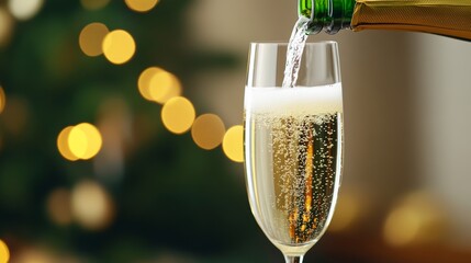 Sticker - Close-up of a champagne flute being filled to toast the New Year elegant New Year's Eve celebration 