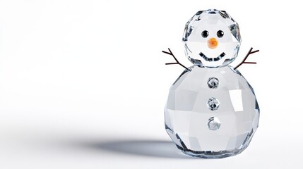 Sticker - Crystal snowman with faceted diamond-like body reflecting rainbow light, isolated on a sparkling white background 