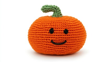 Sticker - Handmade crochet pumpkin in orange yarn isolated on a white background fall decor 