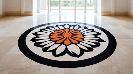 Wall Mural - large rangoli artwork featuring concentric circles with delicate floral patterns at the center showc