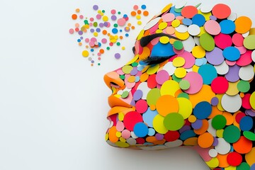 Wall Mural - Abstract colorful face made of circles against a white background.