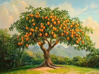 Sticker - orange tree with fruits