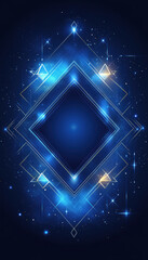 Wall Mural - Geometrical glowing diamond shapes on blue background with a copy space for text.