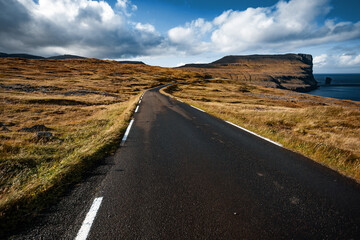 Scenic road in the mountains of Faroe islands