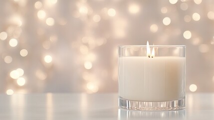 Sticker - An elegant white candle illuminates a warm living room decorated for Christmas, with a cozy fireplace and soft bokeh lights creating a serene atmosphere