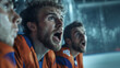 Intense hockey players on the bench during a game
