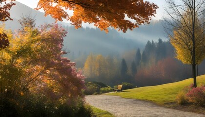 Wall Mural - Golden Autumn Mountains Framed by Vibrant Foliage