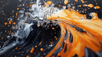 Canvas Print - Abstract Water Splash: Orange and Black Liquid Art