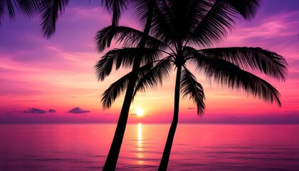 Wall Mural - Vibrant Sunset Over a Serene Tropical Beach