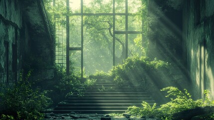 Canvas Print - Overgrown Ruins: A Window to Nature's Reclaim