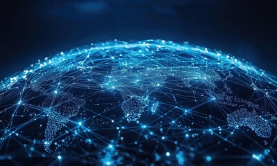 Wall Mural - global digital network map with interconnected lines representing international communication and te